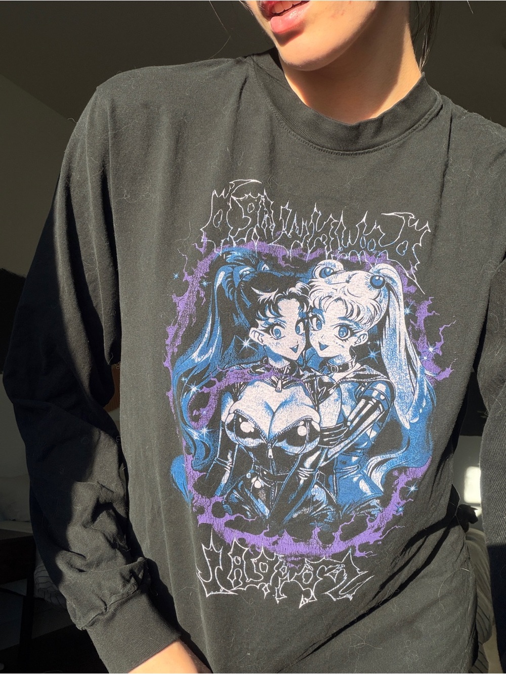 Black Sailor Moon Graphic Long-Sleeve Anime Art Tee